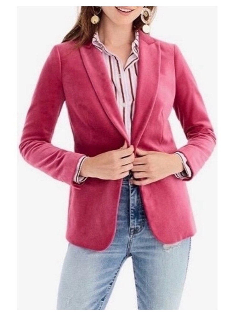 J. Crew Rose Pink Velvet Single-Button Blazer